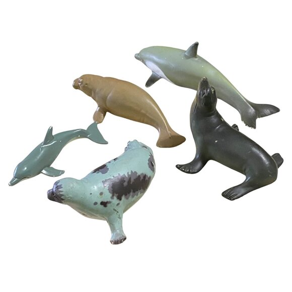 Vintage Animal Sea Creature Lot of 5 Figures Manatee Sea Lion Seal Dolphin PVC - Picture 2 of 5
